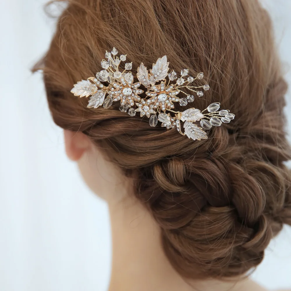 Crystal Beaded Wedding Hair Comb Rhinestone Flower And Leaves Bridal Headpiece New Hair Jewelry For Brides 2018 (5)