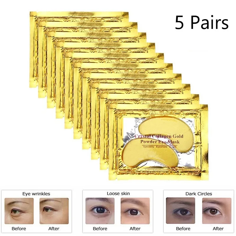 

10Pcs=5Packs 24k Gold Crystal Collagen Eye Mask Anti Aging/Dark Circles/Puffiness Moisturizing Eye Masks Colageno Gel Eye Pads