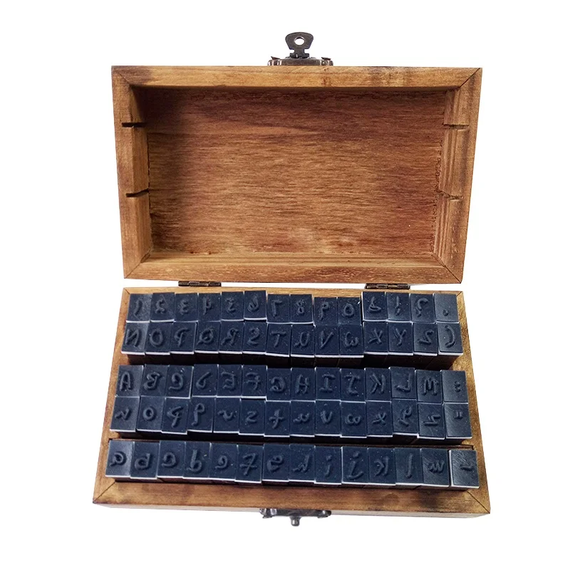 70 Pcs/set New Number&Letter Wood Stamp Set Wooden Rubber Stamps Box
