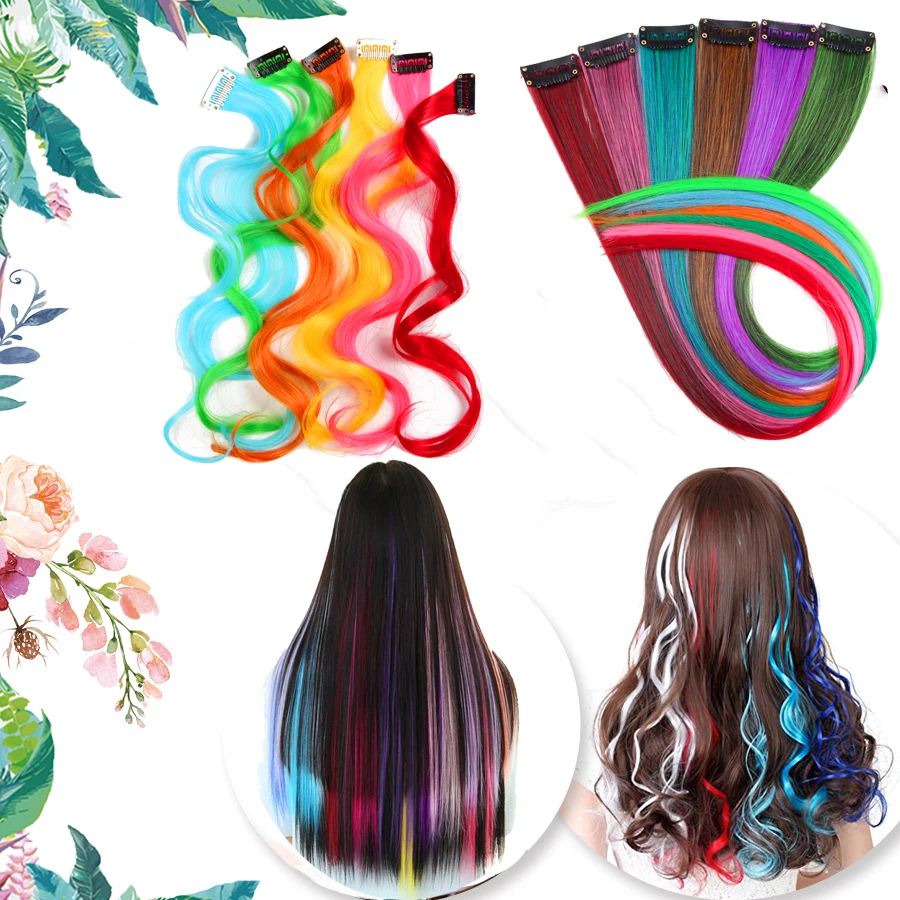 AliLeader 87 цветные длинные прямые Ombre синтетические волосы для наращивания волнистые чистые Клип В цельные полоски 2" шиньон для женщин