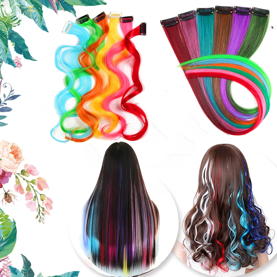 AliLeader 87 Colored Long Straight Ombre Synthetic Hair Extensions Wavy Pure Clip In One Piece Strips 20\ AliLeader 87 Colored Long Straight Ombre Synthetic Hair Extensions Wavy Pure Clip In One Piece Strips 20\