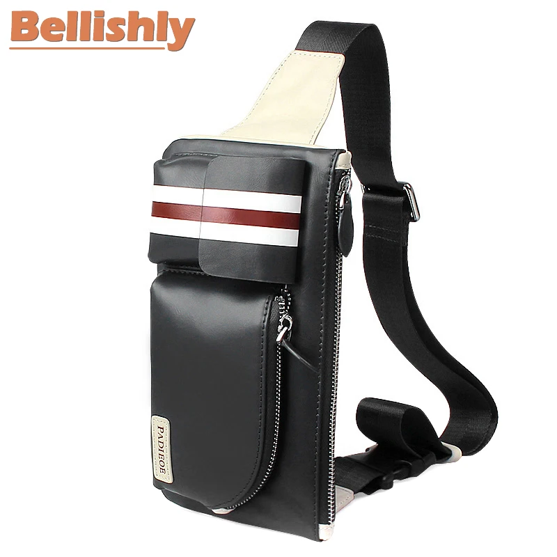 

Bellishly Men's Sports Shoulder Chest Bags Male Genuine Leather Back Bag Man Crossbody Zipper Waist Pack Belt Bolso Boys Purse