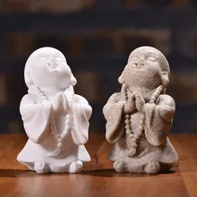 1PCS Creative White Sand Small Pottery Tea Pet Zen Monk Home Decoration Furnishing Creative Gift Buddha Statue Decoration
