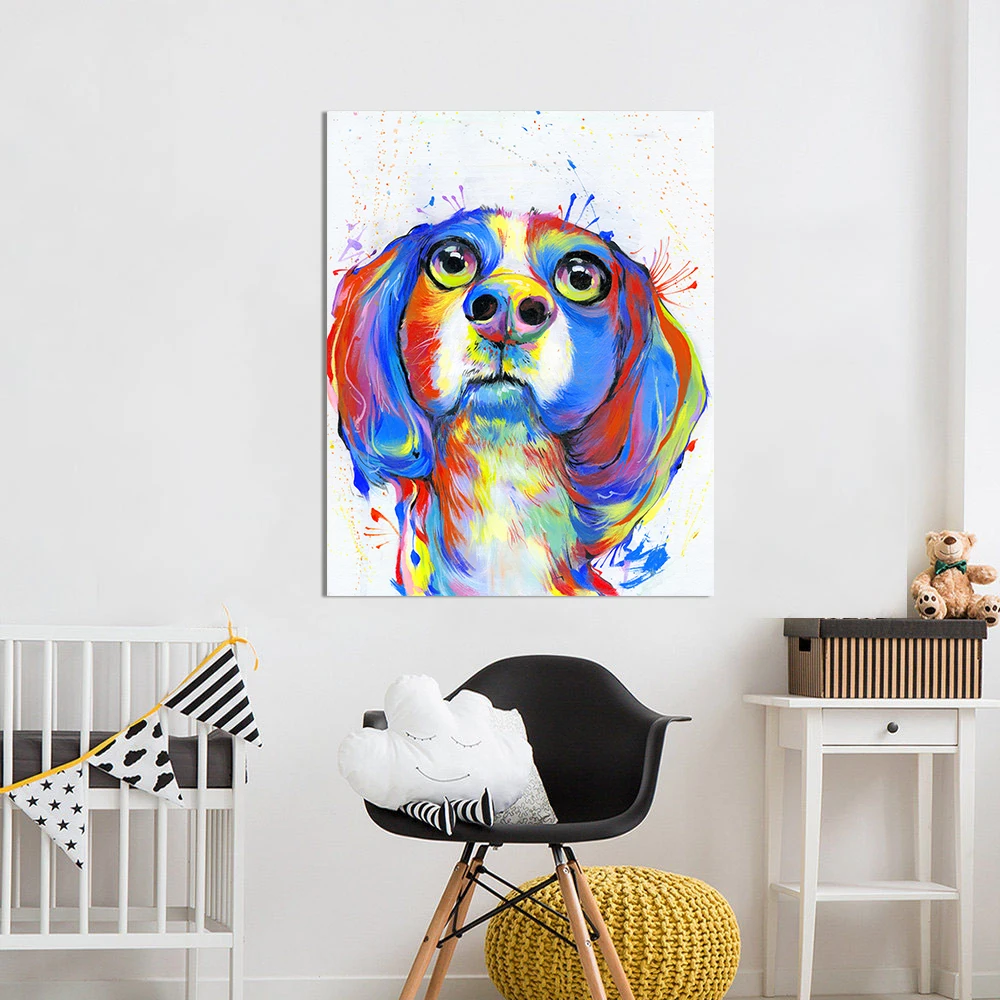 QKART Wall Art Animal The Cute Dog Painting Home Decor Wall Pictures For Living Room No Frame Canvas Painting Posters and Prints