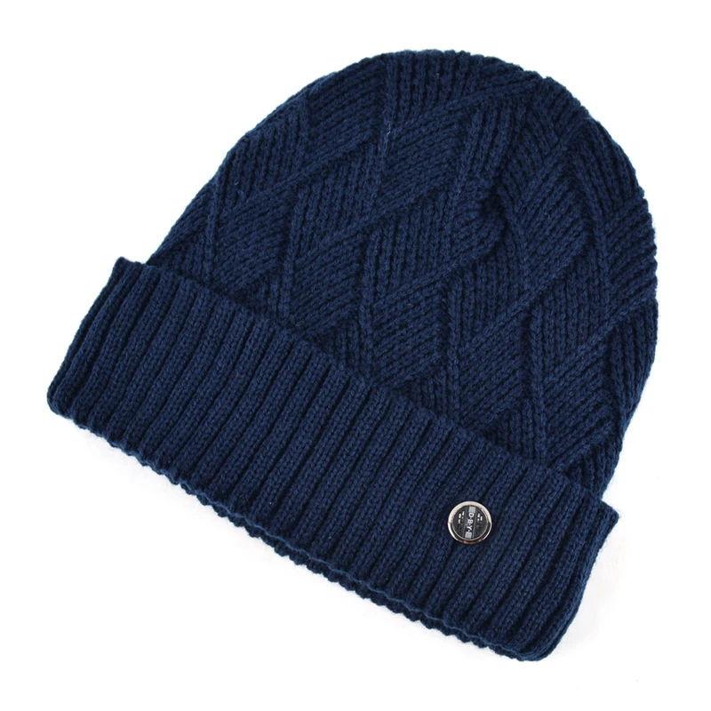 

Classic diamond shaped hat winter gorro men beanie Knitting Wool Hat Casual Plus velvet Caps Men's Beanies double fabric bone