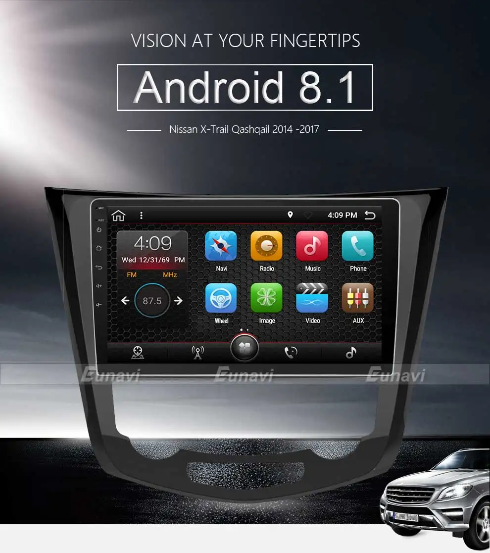 Flash Deal Eunavi 10.2" Android 8.1 Car GPS Radio Player for Nissan X-Trail Qashqail 2014-2017 with Quad Core 2GB+32GB Stereo Multimedia 5