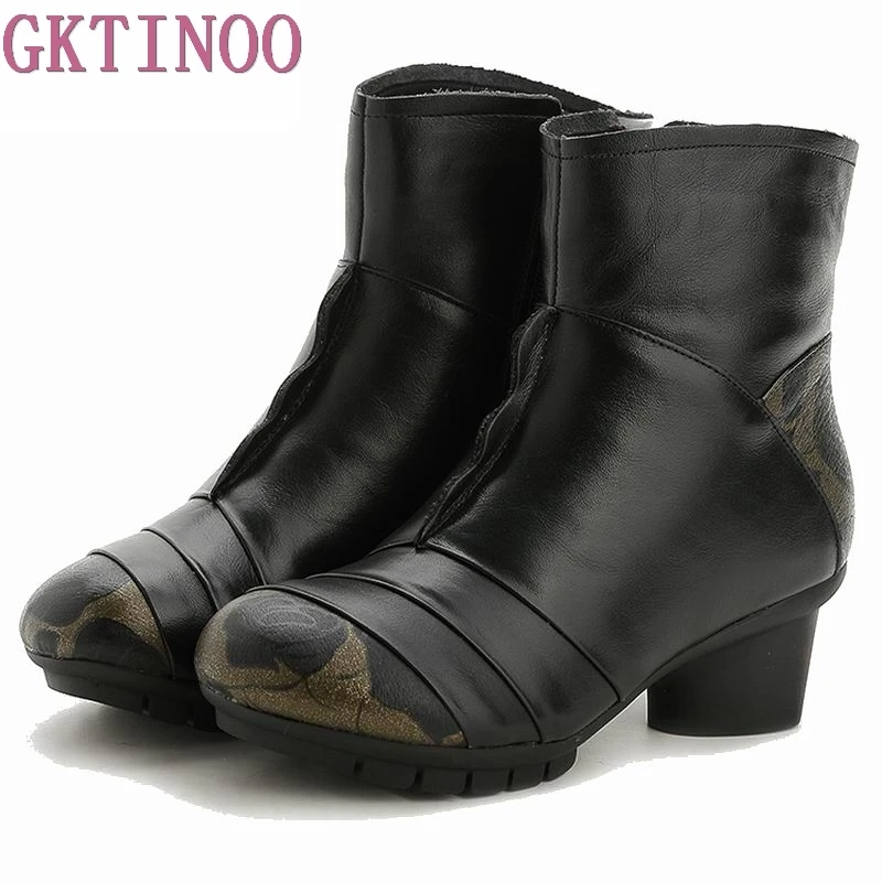 

Snow Warm Fashion Women Boots Plush Winter Rubber Round Toe Zipper Ankle Boot Cow Genuine Leather Shoes