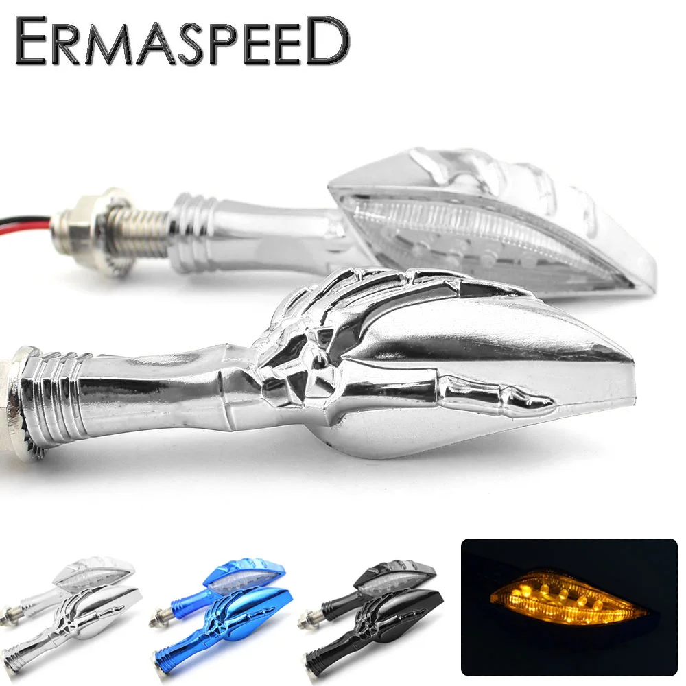 

Chrome Motorcycle LED Turn Signal Lights Skull Hand Evil Eyes Amber Indicators Blinkers Universal for KTM Duke 125 200 390 Honda