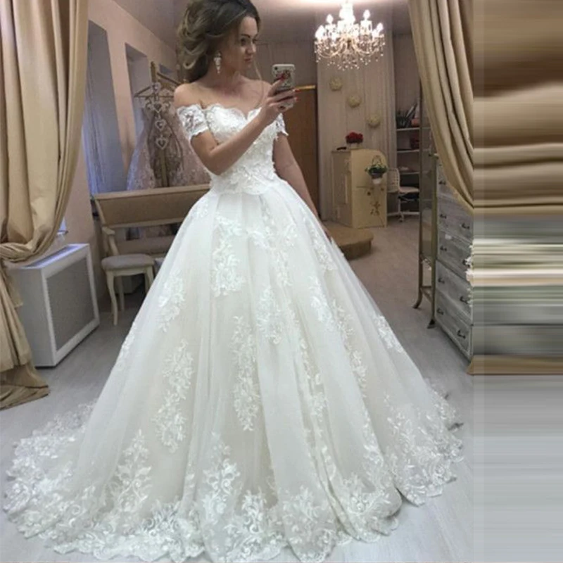 

DZW578 New Off Shoulder Wedding Dress Ball Gown Lace Appliques Wedding Gowns 2019 Bride Dress vestiti sposa vestiti da sposa