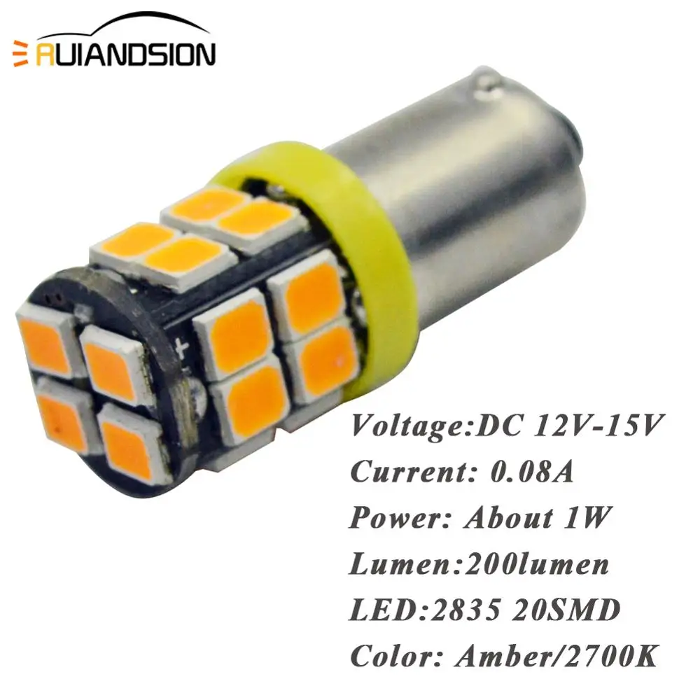 Пара 2 шт. BA9S BAX9S BAY9S 2835 20 SMD Янтарный/желтый светодиодный интерьерные лампы для чтения светильник источник света автомобиля DC 12V 150LM