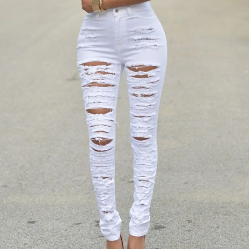 

New Big Hole Jeans Female Fashion Personality Beggar Wear Out Stretch Pants Pencil Pants Casual Trousers Jeans women pants