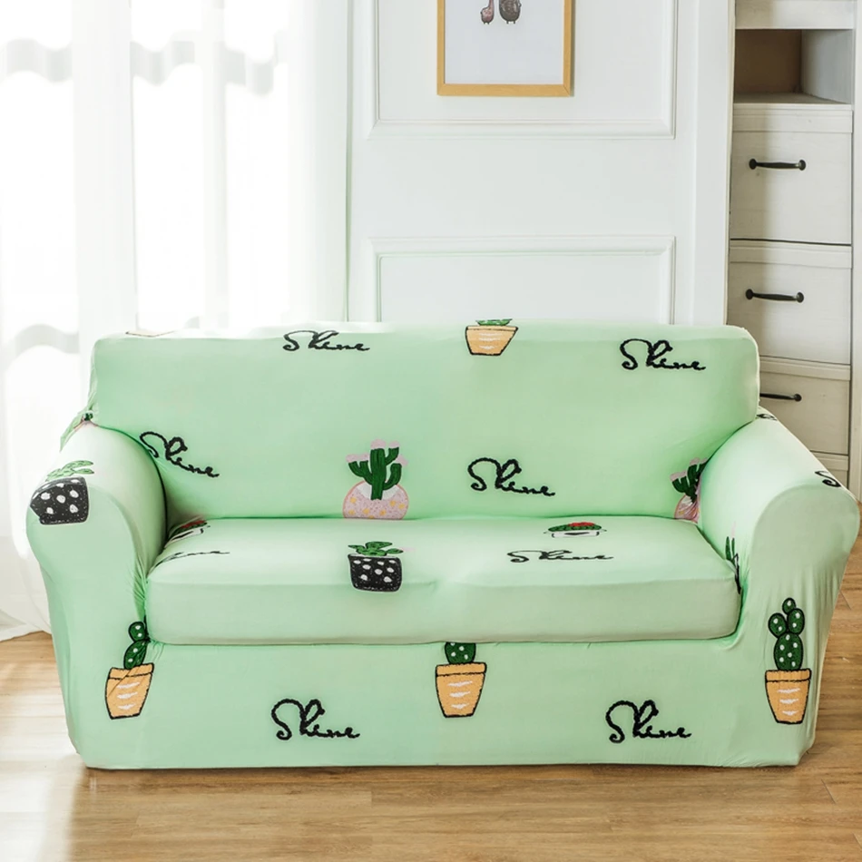 Light Green Cactus Pattern Sofa Cover For Living Room Universal Stretch