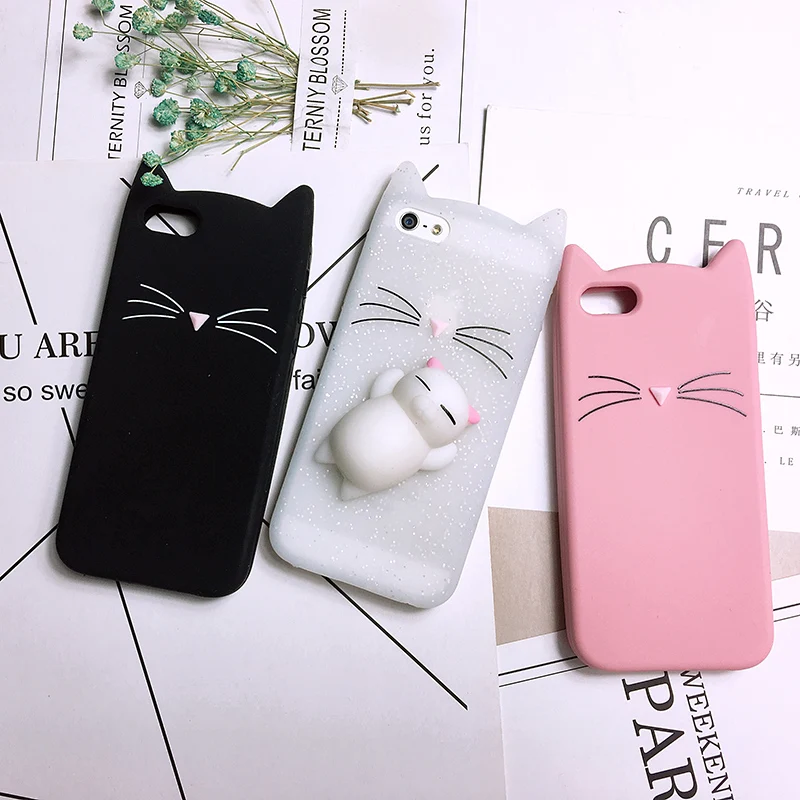 3D Cute Squishy Bear Seal Phone Case For iPhone 7 8 Plus X Case Cartoon Animal Cat Ear Silicone Case For LG k4 k8 k10 2017 Cover