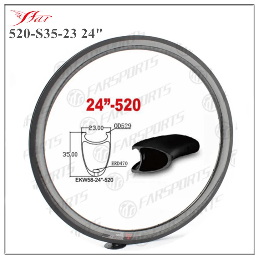 Clearance 520-35C-23 Farsports New 24" BSD 520 carbon rim 35Cx23 clincher 20/24H for 24 inch small wheel bike 3