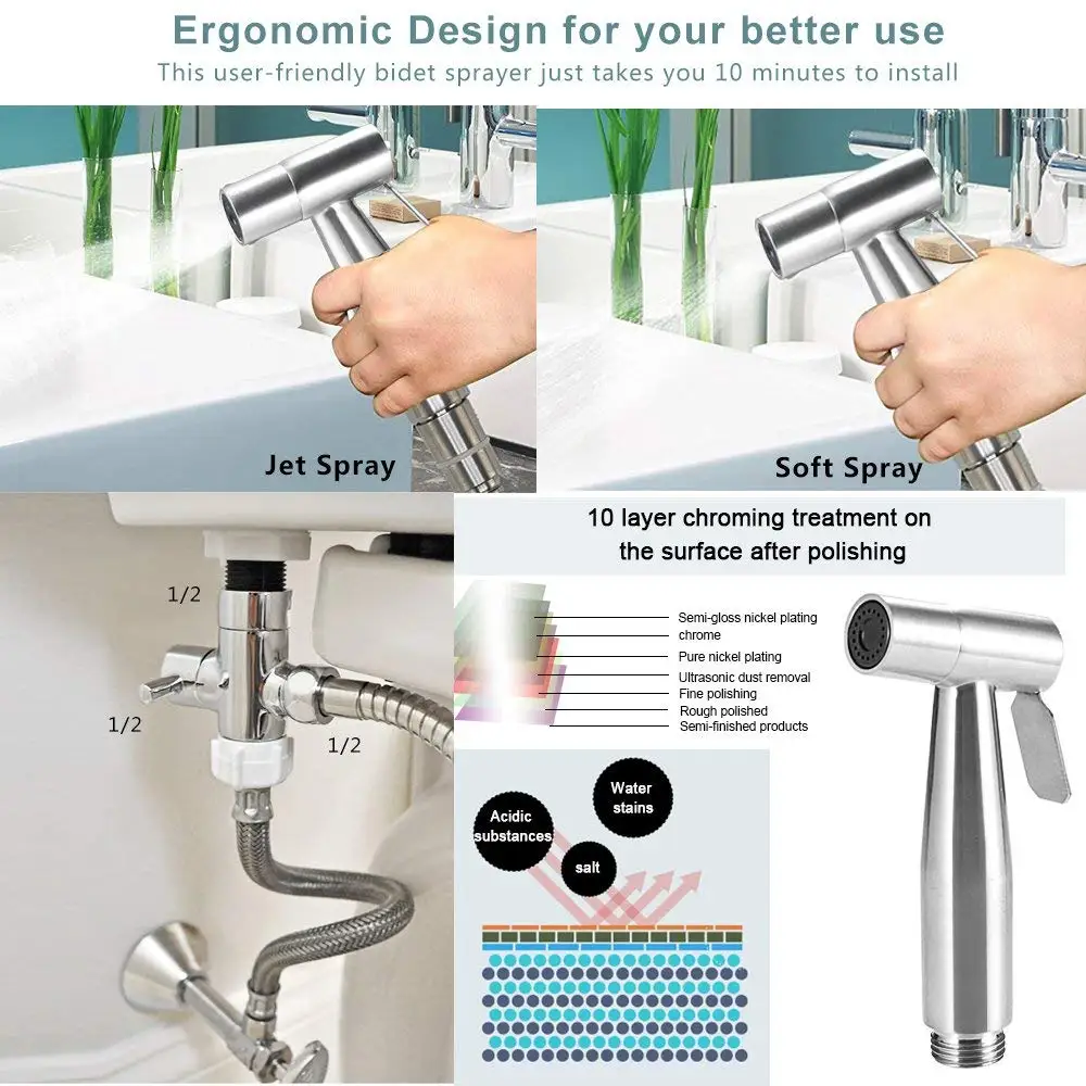 Ручной распылитель для биде, набор из нержавеющей стали, ручной биде кран для ванной комнаты, ручной распылитель, душевая головка, самоочищающаяся