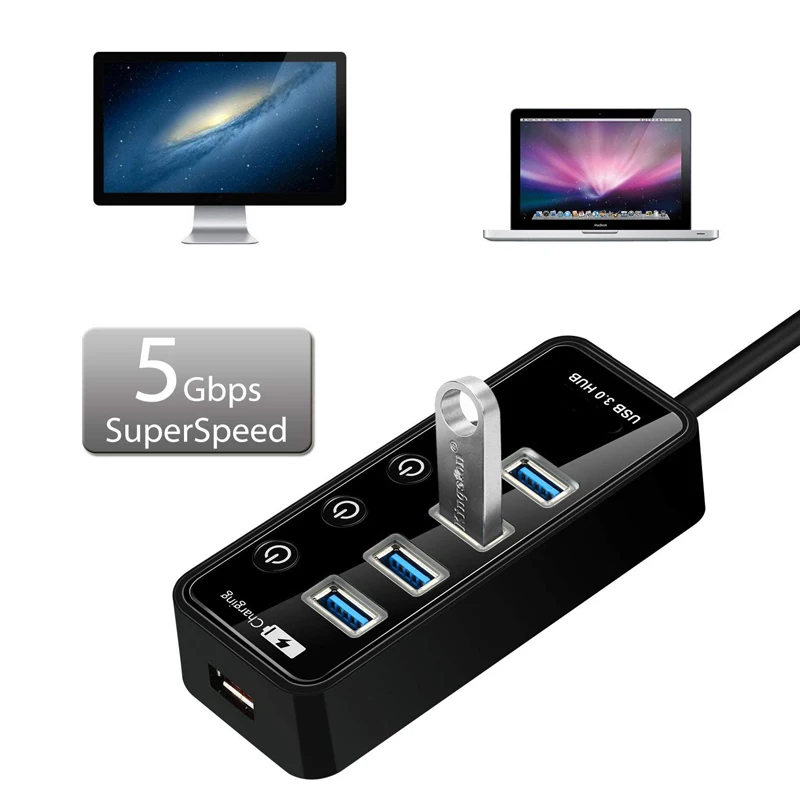 USB HUB 3 0 Portable 7Ports With EU US AU UK Power Plug Charging port USB 2