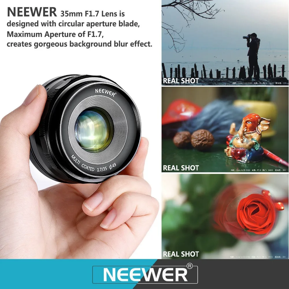 Фиксированный объектив Neewer 35 мм f/1,7 с ручным фокусом для цифровых камер SONY E-Mount, таких как A7III A9 NEX 3 3N 5 NEX 5T NEX 5R NEX 6