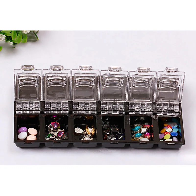 

12 Solts Acrylic Storage Box Organizer Nail Art Tips Rhinestones Gems Container