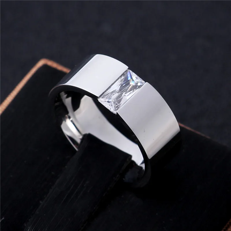 

Light Mirror Polish 8MM Zircon Titanium Ring for Men and Women Silver color