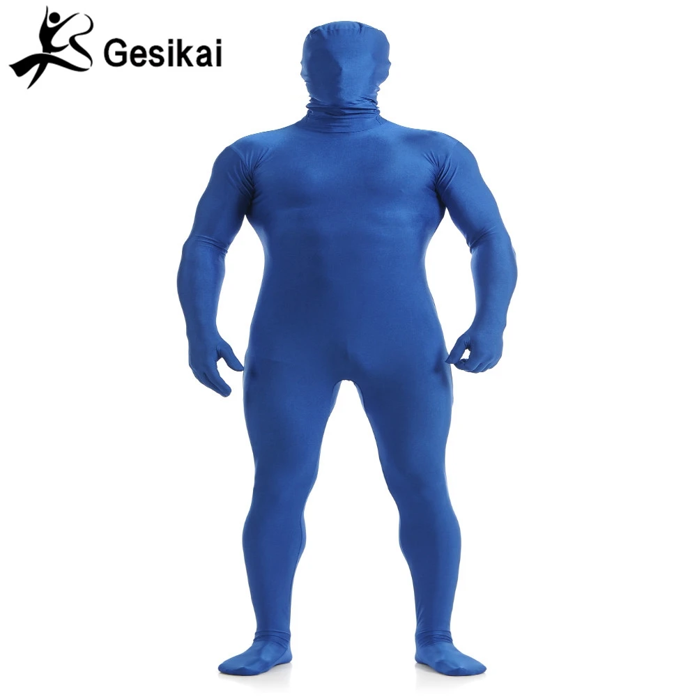 Gesikai Men's Full Bodysuit Dark Blue Spandex Lycra Zentai Suit Men's Second Skin Tights Suit