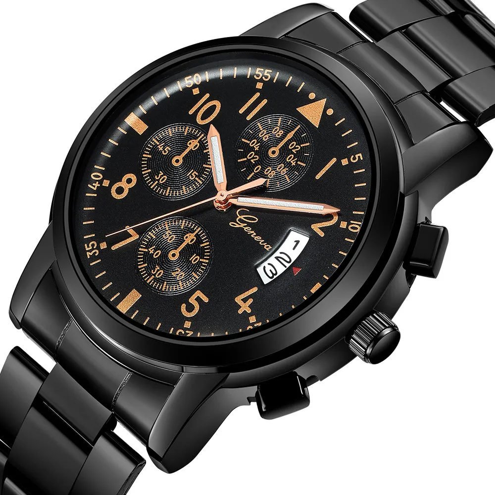 

Geneva Newest Fashion Men Busines Watches Luxury Top Brand Stainless Steel Quartz Date Wrist Watch Sport Relojes Hombre 2018