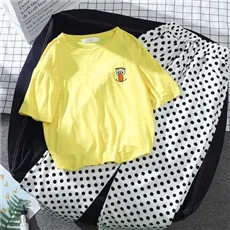 Harajuku-Embroidered-2-Piece-Outfits-For-Women-Candy-Short-Sleeve-T-Shirt-Polka-Dot-High-Waist