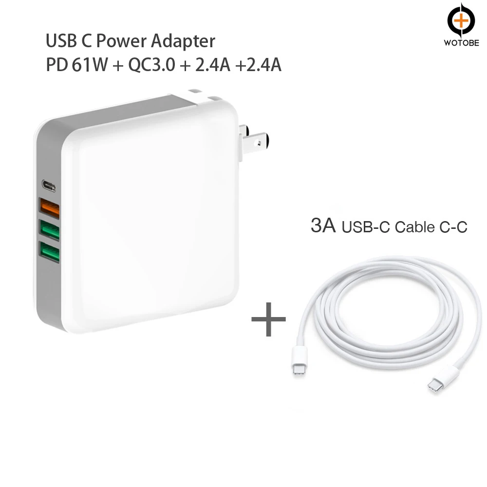 TYPE-C USB C адаптер питания PD 61W QC3.0 18W зарядное устройство для huawei/samsung/Google для iPad iPhone MacBook(USB-C кабель