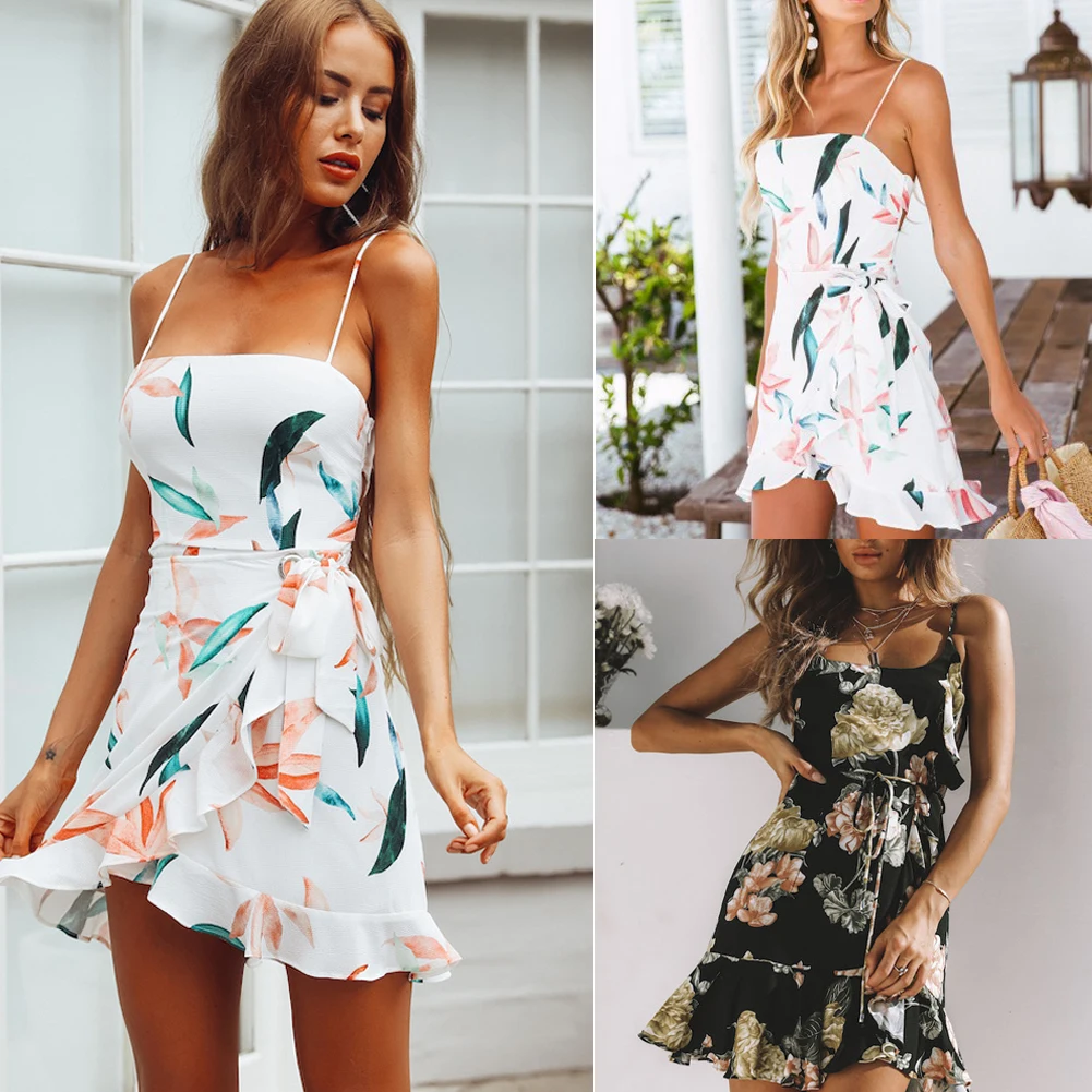Женское летнее бохо платье вечернее без рукавов для пляжной вечеринки платья Цветочный сарафан элегантное короткое платье Vestidos Летний стиль