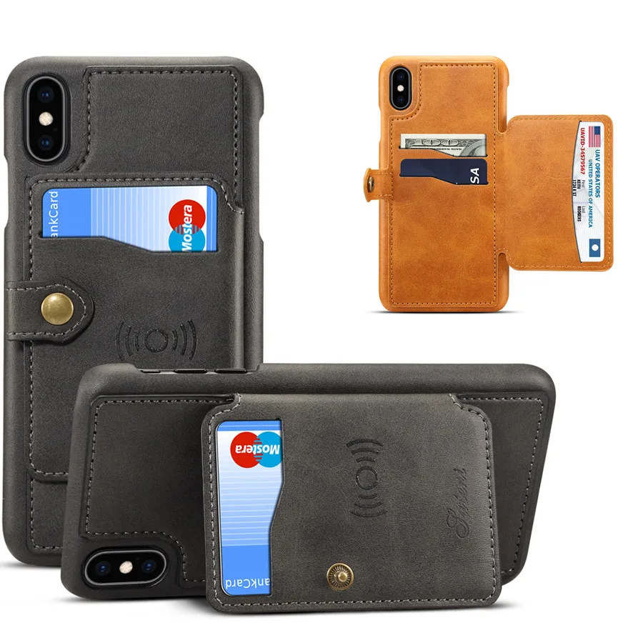 Кожаный чехол для iPhone X XS Max XR 6s 7 8 Plus с подставкой и многофункциональным слотом