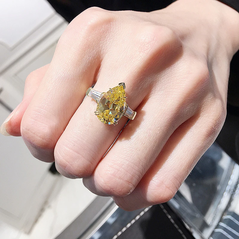Твердое 18 к белое золото 3.5ctw желтое Moissanite грушевидное кольцо боковое багет лабораторный алмаз кольцо ювелирные изделия из чистого золота для женщин