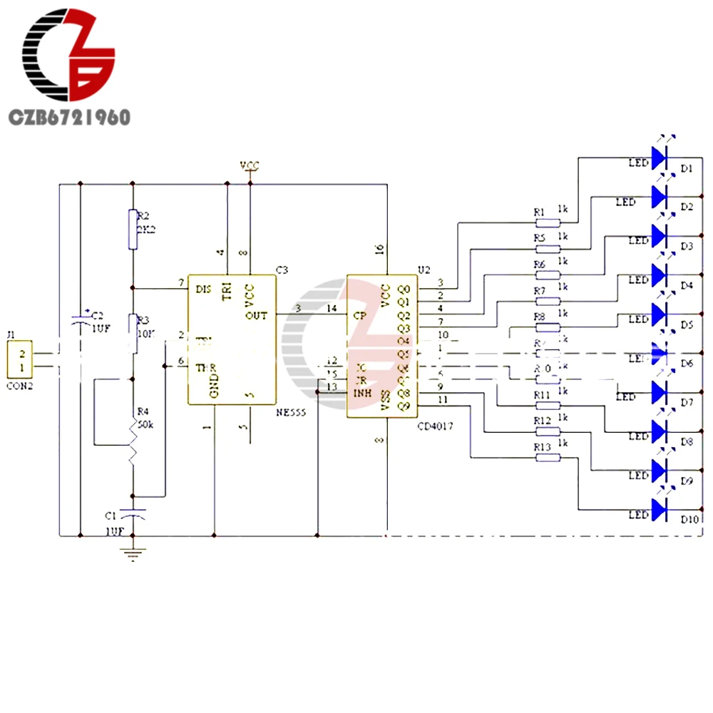 Интегрированный NE555+ CD4017 светильник вода течёт светильник светодиодный модуль DIY Kit