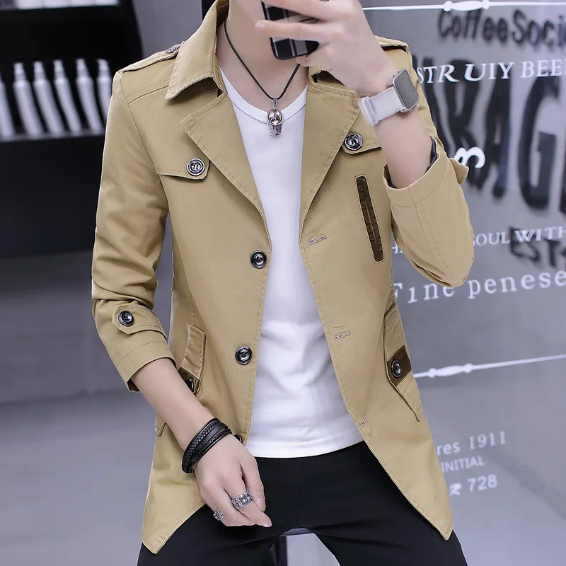 Fall 2021 new men long thin section windbreaker jacket trend of men's business casual coat coat of cultivate one's morality Fall 2021 new men long thin section windbreaker jacket trend of men's business casual coat coat of cultivate one's morality