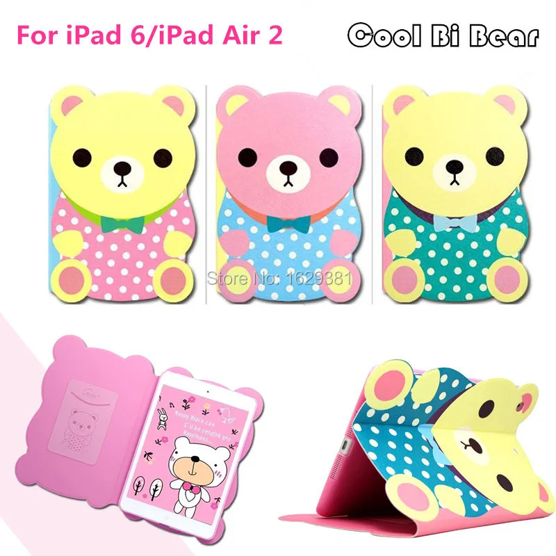 2015 New Cute Cool Bear Fashion Smart Sleep/Awake Function Flip stand Case Cover for iPad Air2 / 6 skin Shell kids | Компьютеры и офис
