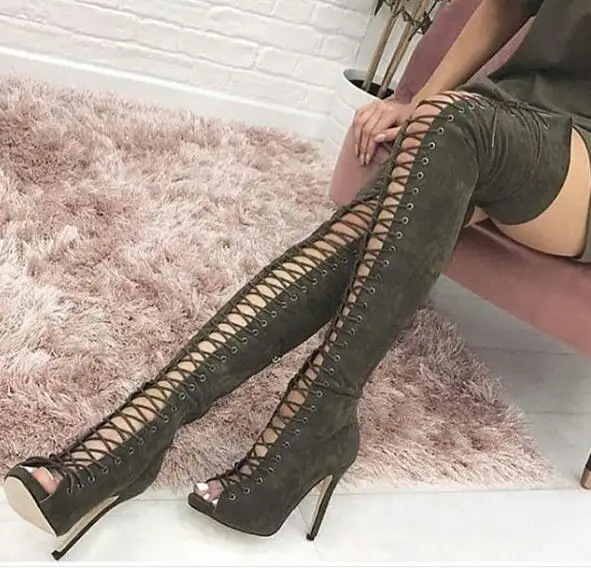 green suede thigh high boots