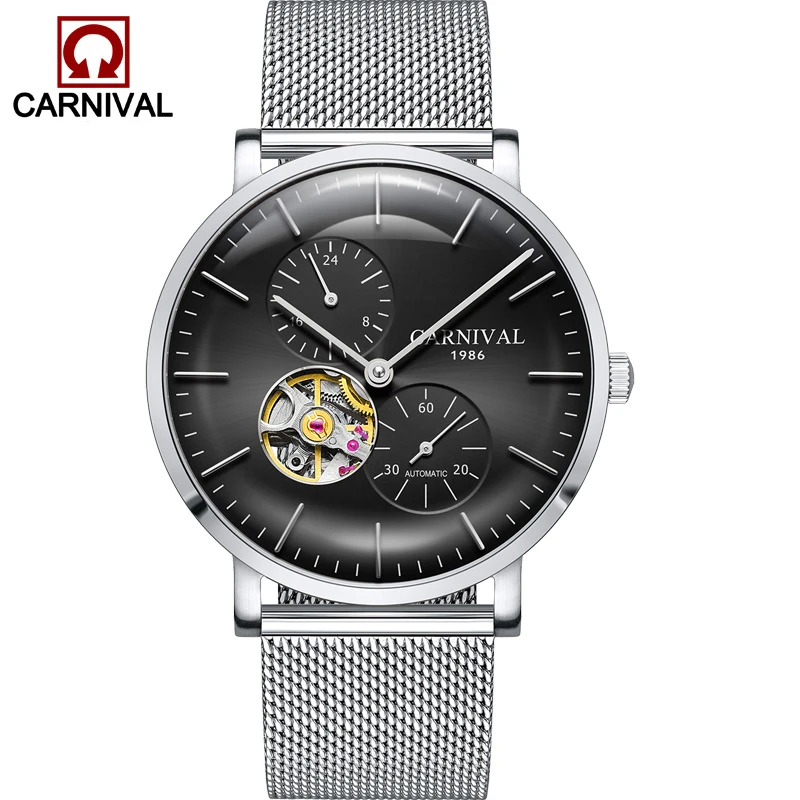 كرنفال سامسونج توربيون السيارات ساعات آلية الرجال الفاخرة العلامة التجارية الصلب الكامل للماء الرجال ووتش الساعات relogio كول الساعاتي