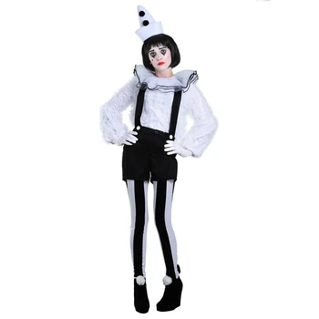 

Womens Vintage Pierrot Clown Adult Old-Fashion Joker Carnival Costume