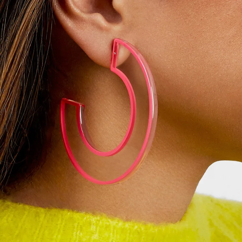 

Transparent Acrylic Acetate Geometry C Shape Colour Edge Earrings