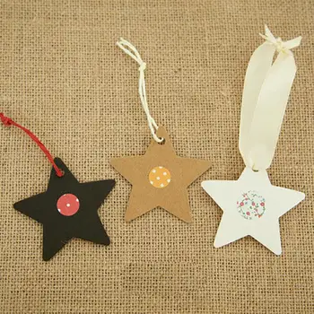 

100PCS Christmas Tree Tag Creative Pentagram Hanging Tag Gift Tag with String Hanging Paper Gift Cards Wedding Party