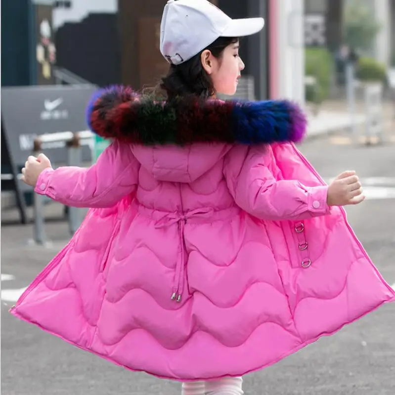 

Girls Down Jackets duck 2018 Winter fashion Thicken Natural Fur Collar Hooded Children Down Coat Outerwear Overcoat snow Parka