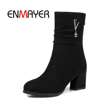 

ENMAYER 2020 Woman Casual Square Heel Shoes Footwear 34-43 Newest Zipper Boots Fashion Spring And Summer Quality Coolest WHY175