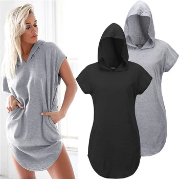 

Summer Large size women's clothing Solid color hooded long T-shirt women Casual Tees Tops Female Loose T Shirt A3410