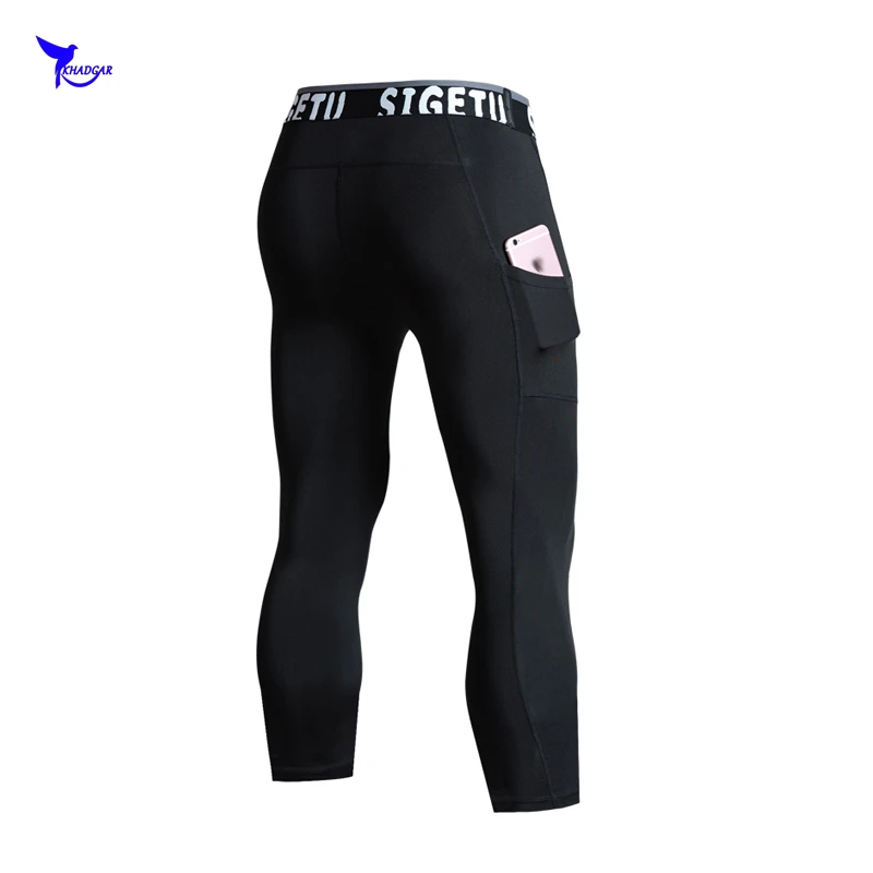 

Elastic Men Compression Sport Capris Running Tights with Pocket Jogging Pants 3/4 Gym Fitness Training Trousers Cropped Leggings
