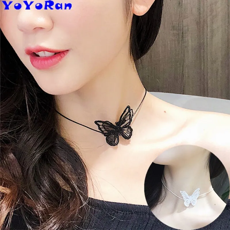 

1 Piece solid Lace Butterfly rope chain choker necklaces for woman Bohemia short chain insect wing bow necklace jewelry gift