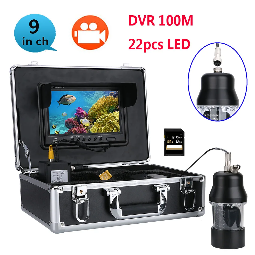 20M 50M 100M 9"inch DVR Recorder Underwater Video Fishing Camera System