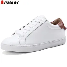 ASUMER/Новинка года; модная женская обувь на плоской подошве; сезон весна-осень; повседневные женские кроссовки из натуральной кожи на плоской подошве с круглым носком на шнуровке