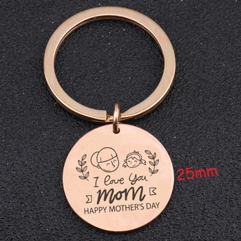 

For Mother Fashion Round Keychain Gift Engraved I Love You Mom Happy Mother's Day From Daughter Or Son Gift Charm Key Ring