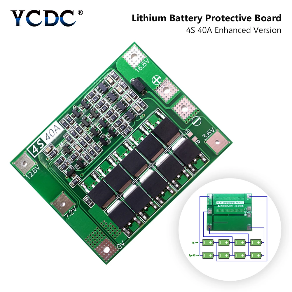 

4 String 4S 40A 14.8V 16.8V Li Ion Lithium Battery 18650 Battery Charger BMS PCB Protection Board Enhanced Version No Balance