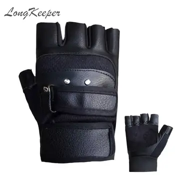 

LongKeeper Men Fingerless Gloves PU Leather Tactical Gloves Half Finger Elastic Mitten Outdoor Sport Anti Slip Breathable luvas