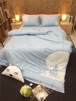 

Adults/kids/girls cartoon bear bedding set king queen twin size bed linen set pink blue 100% cotton duvet cover bedclothes