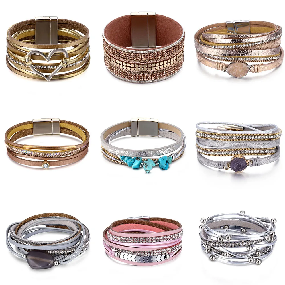 

VKME new gold leather bracelet ladies bracelet national multi-layer charm bracelet and bracelet fashion party jewelry